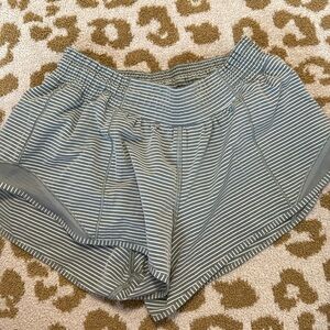 Grey and White Striped Lululemon Hotty Hot Shorts 2.5 Low-Rise